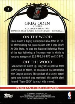 2008-09 Topps Hardwood - Hardwood #3 Greg Oden Back
