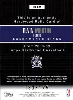 2008-09 Topps Hardwood - Relics #HR-KM Kevin Martin Back