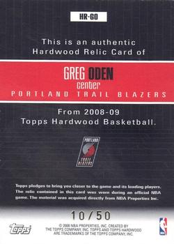 2008-09 Topps Hardwood - Relics Mahogany #HR-GO Greg Oden Back
