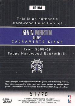 2008-09 Topps Hardwood - Relics Maple #HR-KM Kevin Martin Back
