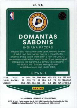 2021-22 Donruss Optic #94 Domantas Sabonis Back