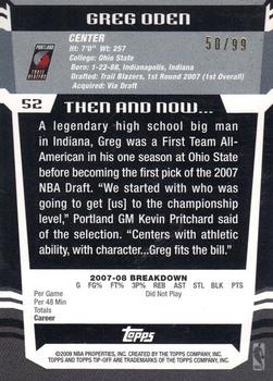 2008-09 Topps Tipoff - Gold #52 Greg Oden Back
