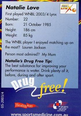 2003-04 Perth Lynx (WNBL) #05-2003/4 Natalie Love Back