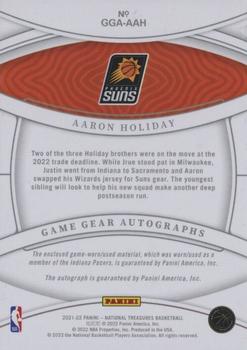 2021-22 Panini National Treasures - Game Gear Autographs #GGA-AAH Aaron Holiday Back