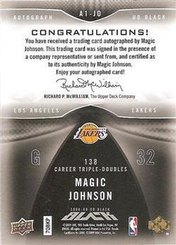 2008-09 UD Black - Autographs #A1-JO Magic Johnson Back