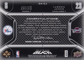 2008-09 UD Black - Dual Autographs #DA-EJ Julius Erving / LeBron James Back