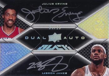 2008-09 UD Black - Dual Autographs #DA-EJ Julius Erving / LeBron James Front
