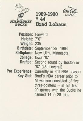 1989-90 Coca-Cola Milwaukee Bucks #NNO Brad Lohaus Back