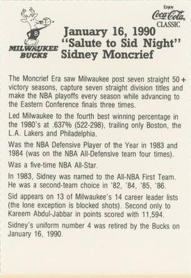 1989-90 Coca-Cola Milwaukee Bucks #NNO Sidney Moncrief Back