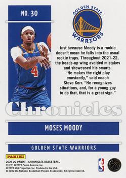 2021-22 Panini Chronicles #30 Moses Moody Back