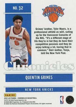 2021-22 Panini Chronicles #32 Quentin Grimes Back