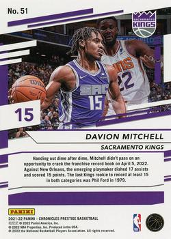 2021-22 Panini Chronicles #51 Davion Mitchell Back