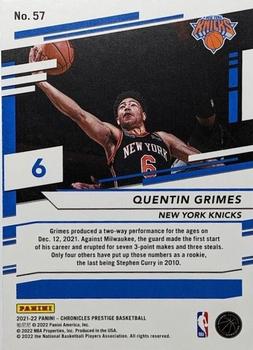 2021-22 Panini Chronicles #57 Quentin Grimes Back