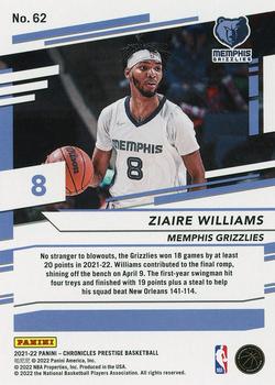 2021-22 Panini Chronicles #62 Ziaire Williams Back