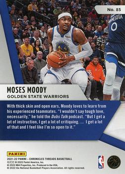2021-22 Panini Chronicles #85 Moses Moody Back