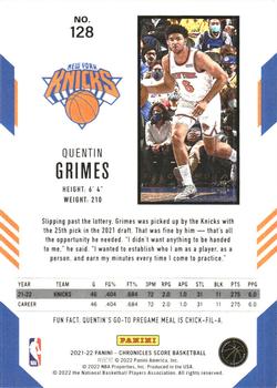 2021-22 Panini Chronicles #128 Quentin Grimes Back