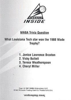1997 Pinnacle Inside WNBA - Trivia Cards #NNO Teresa Weatherspoon Front