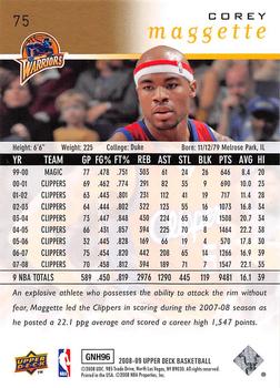 2008-09 Upper Deck - Electric Court Gold #75 Corey Maggette Back