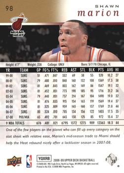 2008-09 Upper Deck - Electric Court Gold #98 Shawn Marion Back
