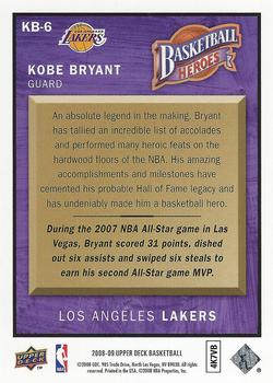 2008-09 Upper Deck - Basketball Heroes Kobe Bryant #KB-6 Kobe Bryant Back