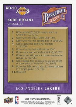 2008-09 Upper Deck - Basketball Heroes Kobe Bryant #KB-10 Kobe Bryant Back