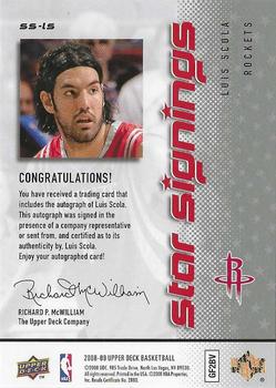 2008-09 Upper Deck - Star Signings #SS-LS Luis Scola Back