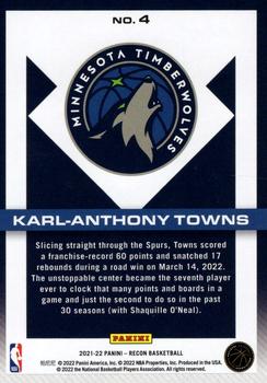 2021-22 Panini Recon - Holo #4 Karl-Anthony Towns Back