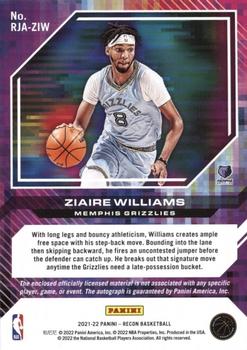 2021-22 Panini Recon - Rookie Jersey Autographs #RJA-ZIW Ziaire Williams Back