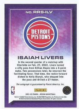 2021-22 Panini Recon - Rookie Recon Signatures #RRS-ILV Isaiah Livers Back