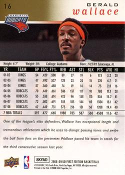 2008-09 Upper Deck First Edition - Gold #16 Gerald Wallace Back