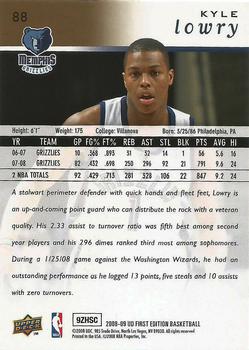 2008-09 Upper Deck First Edition - Gold #88 Kyle Lowry Back