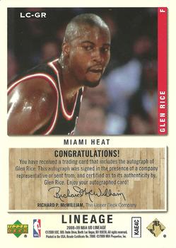 2008-09 Upper Deck Lineage - Lineage Collection #LC-GR Glen Rice Back