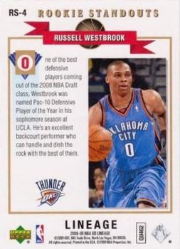 2008-09 Upper Deck Lineage - Rookie Standouts #RS-4 Russell Westbrook Back