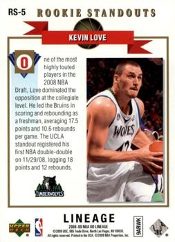 2008-09 Upper Deck Lineage - Rookie Standouts #RS-5 Kevin Love Back