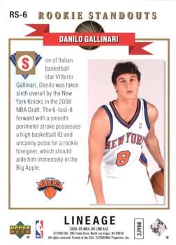 2008-09 Upper Deck Lineage - Rookie Standouts #RS-6 Danilo Gallinari Back
