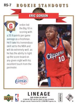 2008-09 Upper Deck Lineage - Rookie Standouts #RS-7 Eric Gordon Back