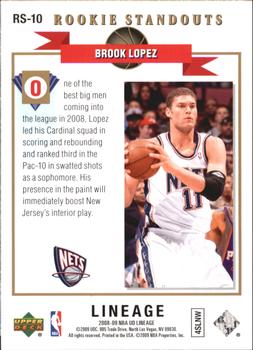 2008-09 Upper Deck Lineage - Rookie Standouts #RS-10 Brook Lopez Back