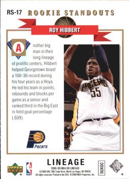 2008-09 Upper Deck Lineage - Rookie Standouts #RS-17 Roy Hibbert Back