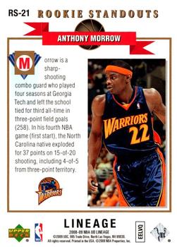 2008-09 Upper Deck Lineage - Rookie Standouts #RS-21 Anthony Morrow Back