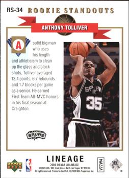 2008-09 Upper Deck Lineage - Rookie Standouts #RS-34 Anthony Tolliver Back
