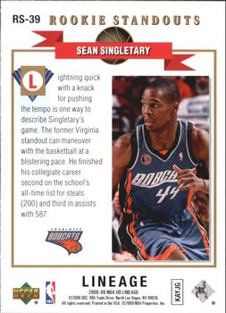 2008-09 Upper Deck Lineage - Rookie Standouts #RS-39 Sean Singletary Back