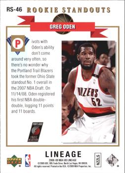 2008-09 Upper Deck Lineage - Rookie Standouts #RS-46 Greg Oden Back