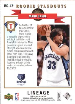 2008-09 Upper Deck Lineage - Rookie Standouts #RS-47 Marc Gasol Back