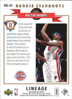 2008-09 Upper Deck Lineage - Rookie Standouts #RS-51 Walter Sharpe Back