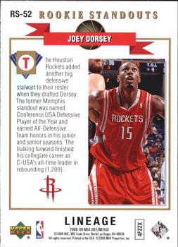 2008-09 Upper Deck Lineage - Rookie Standouts #RS-52 Joey Dorsey Back