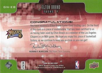 2008-09 Upper Deck MVP - Game Night Souvenirs #GN-EB Elton Brand Back