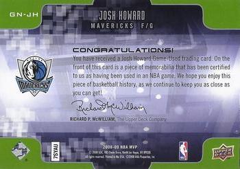 2008-09 Upper Deck MVP - Game Night Souvenirs Patches #GN-JH Josh Howard Back