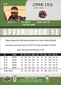 2008-09 Upper Deck MVP - SE #22 Jermaine O'Neal Back