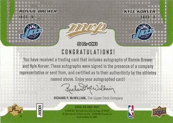 2008-09 Upper Deck MVP - Signatures Required #SR-KB Ronnie Brewer / Kyle Korver Back
