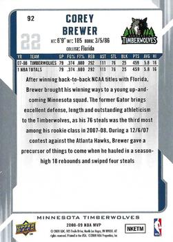 2008-09 Upper Deck MVP - Silver Script #92 Corey Brewer Back